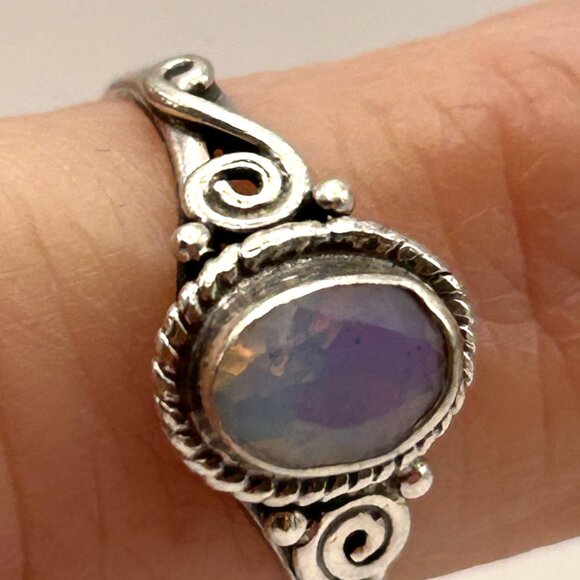 Sterling Silver 925 Rainbow Stone Ring Size 5.5 Artisan Scroll Design - Picture 11 of 13